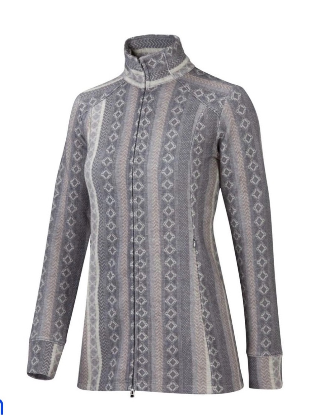 Ibex Women s Reese Tunic Maya Gray Patterned Zip-Front Fleece Jacket wool blend